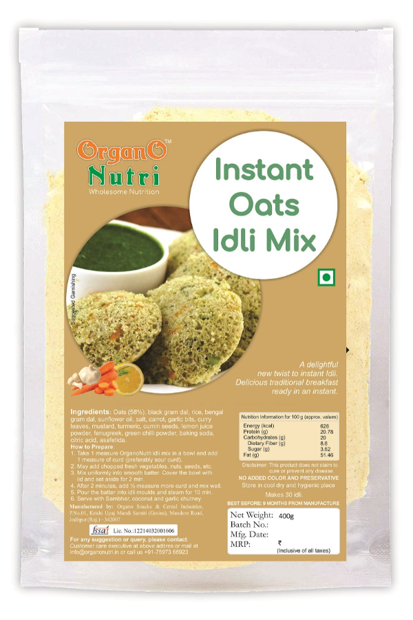 OrganoNutri Instant Oats Idli Mix, 400g